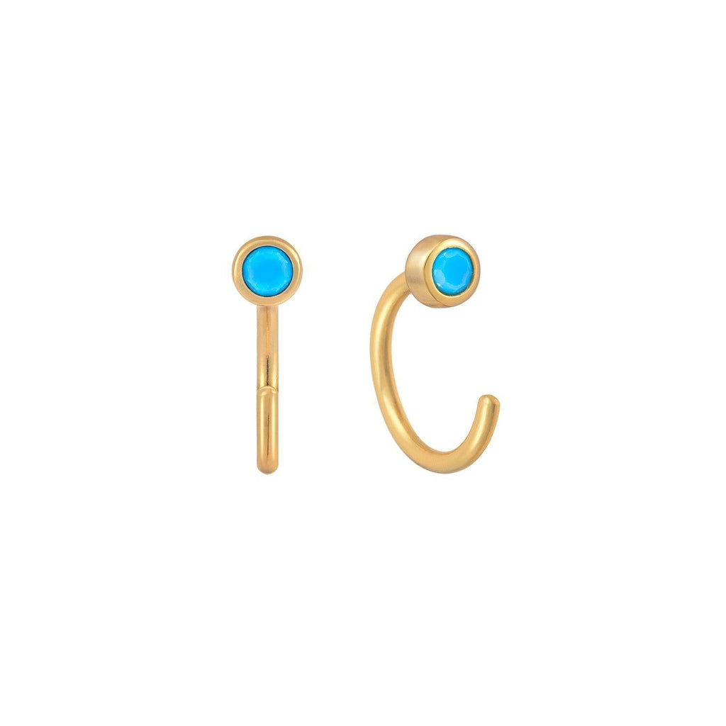 Mini Turquoise Bezel Huggie - Trendolla Jewelry