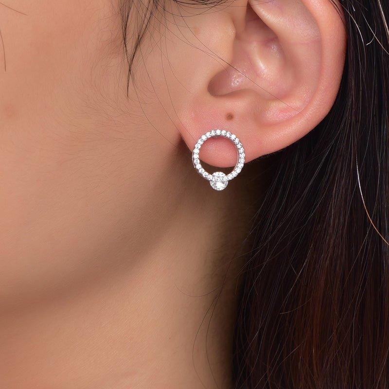 Minimalist Style Hoop White Stone Hoop Earrings In Sterling Silver - Trendolla Jewelry