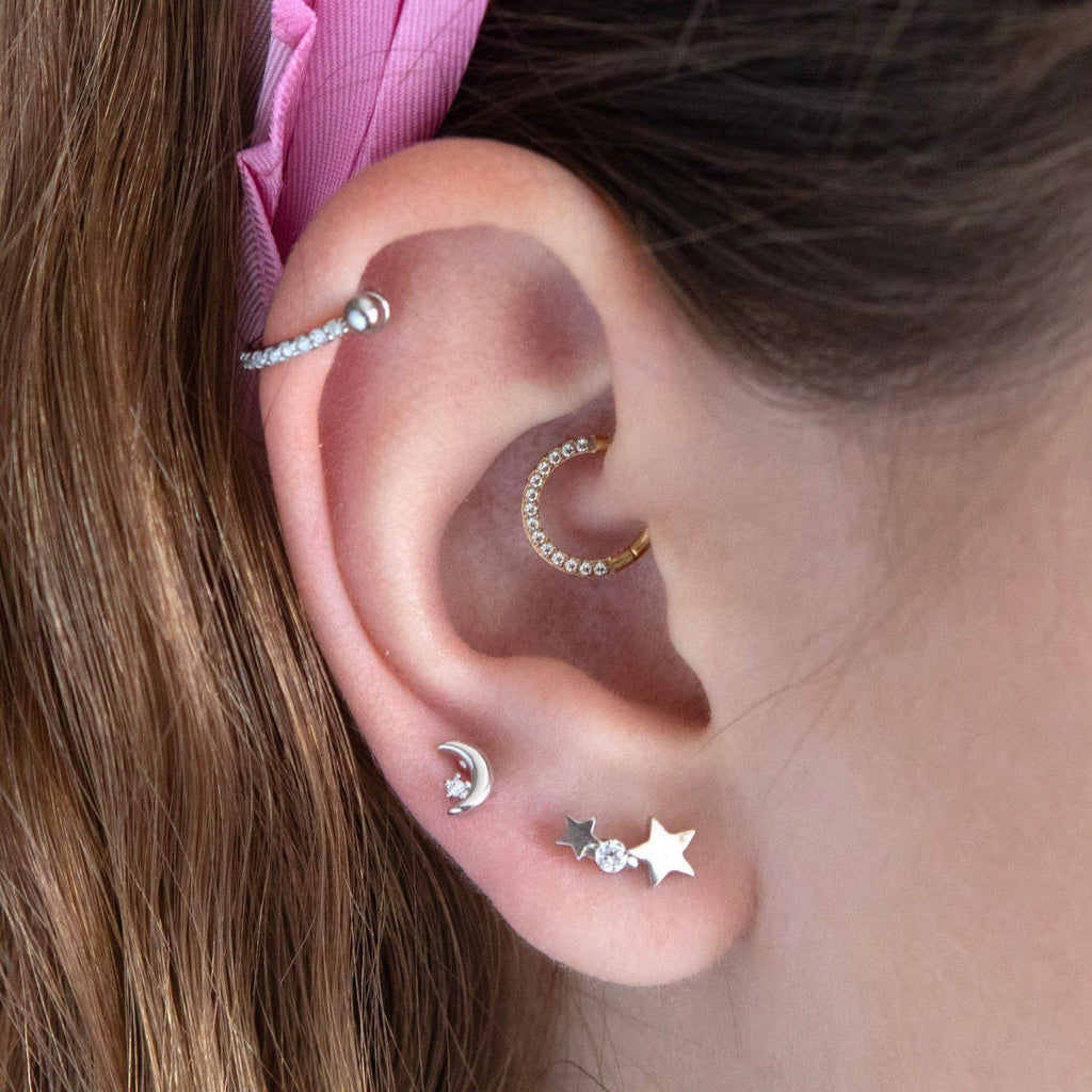 Moon Dot Piercing Barbell Earrings Ball Back Earrings Nap Earrings - Trendolla Jewelry