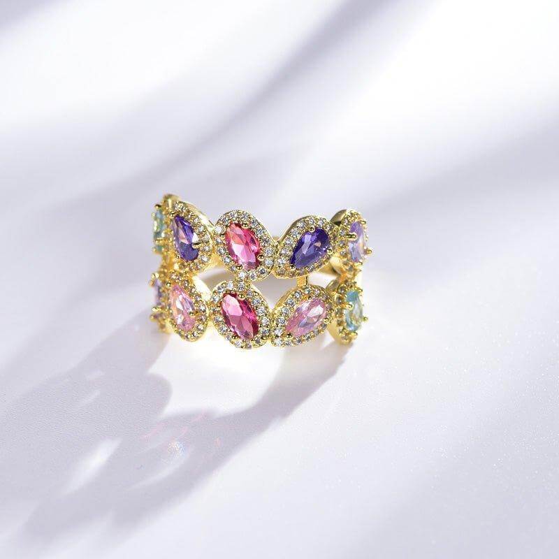 Multicolor Tear Drop Gemstones Rings Women Band Eternity Ring - Trendolla Jewelry