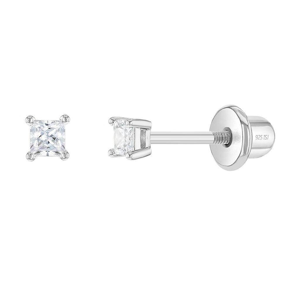 My First Princess Solitaire 2mm-5mm Sterling Silver Baby Children Screw Back Earrings - Trendolla Jewelry
