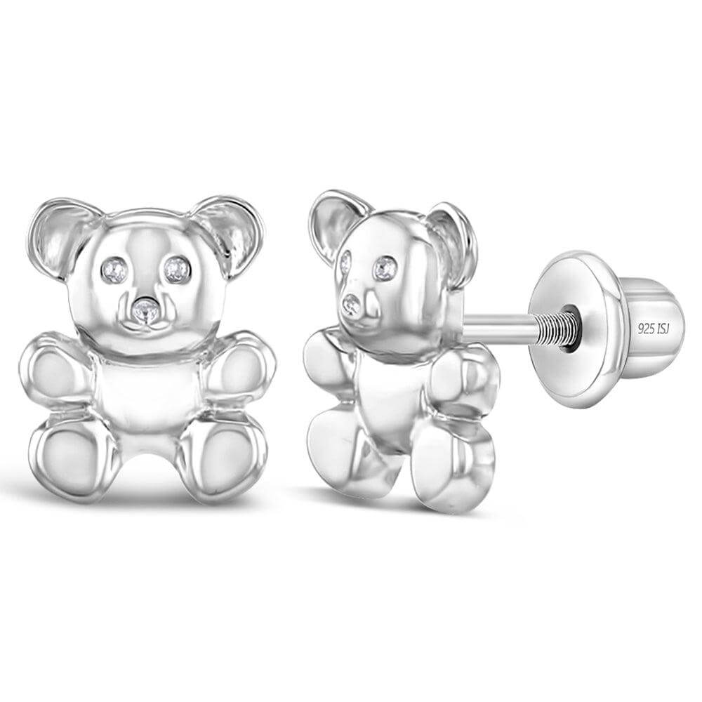 My Teddy Bear Sterling Silver Baby Children Screw Back Earrings - Trendolla Jewelry