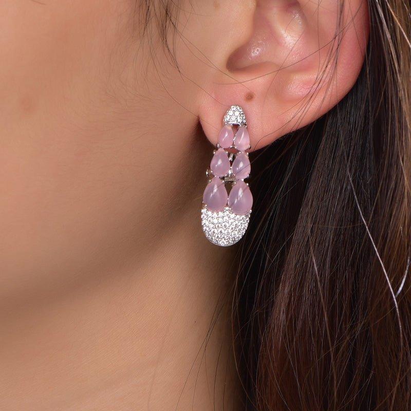 Nature Inspired Pink Sapphire Drop Earrings In Sterling Silver - Trendolla Jewelry