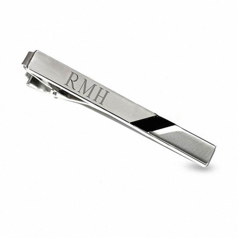 Onyx Slant Stripe Engravable Silver-Tone Tie Bar (1 Line) of Trendolla - Trendolla Jewelry