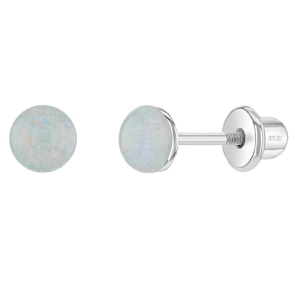 Opal Button 4mm Baby Sterling Silver Baby Children Screw Back Earrings - Trendolla Jewelry