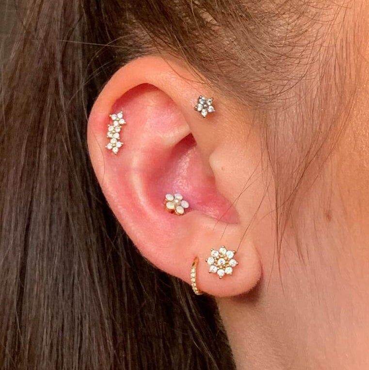 Opal Daisy Piercing Barbell Earrings Ball Back Earrings Nap Earrings - Trendolla Jewelry