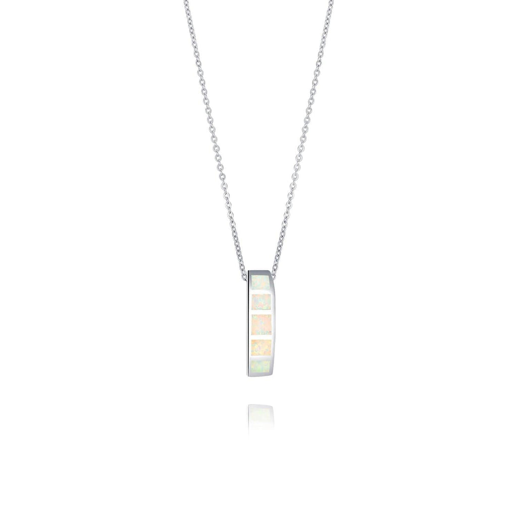 White Opal Pendant Necklace 18ct White Gold Plated Vermeil on Sterling Silver of Trendolla - Trendolla Jewelry