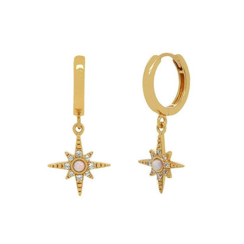 Opal Starburst Huggies Earrings - Trendolla Jewelry