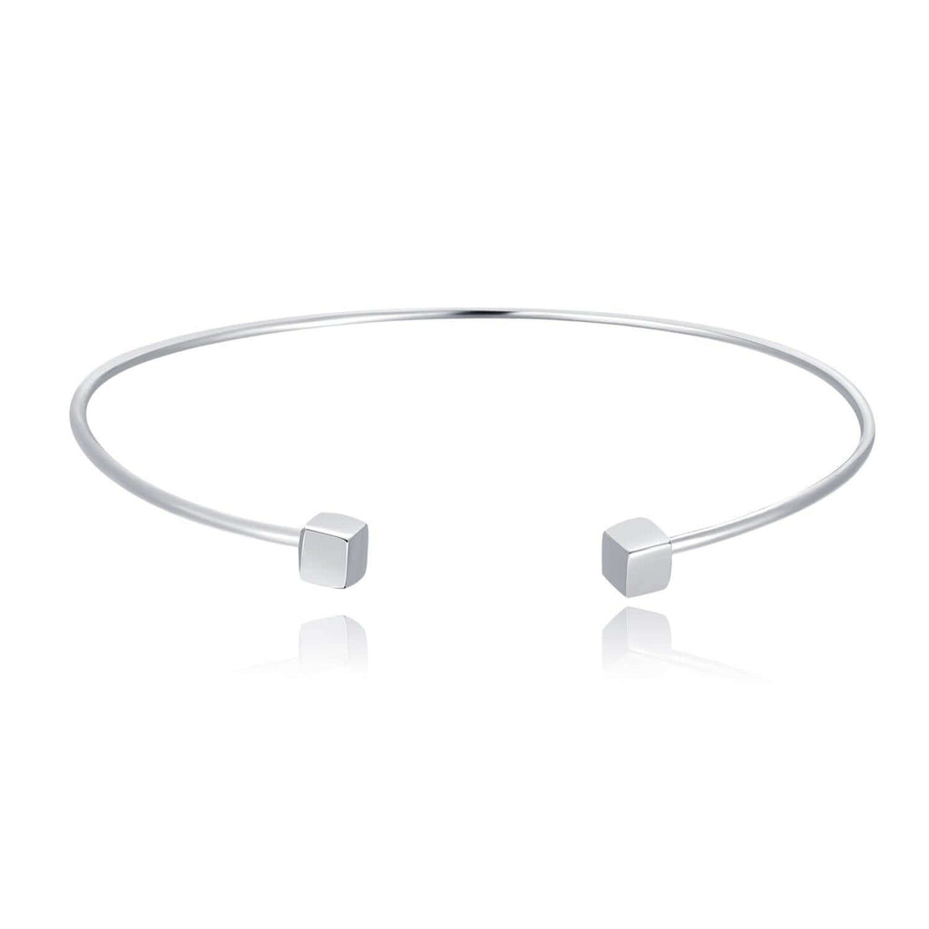 925 Sterling Silver Bangle Bracelet Fashion Simple Open Bangles Two Cube Cuff Jewelry for Women Girls - Trendolla Jewelry