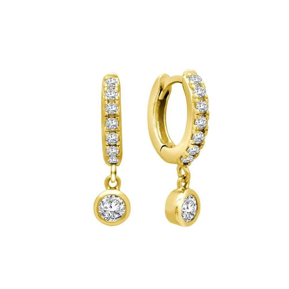 Pave Bezel Drop Huggie Earrings - Trendolla Jewelry