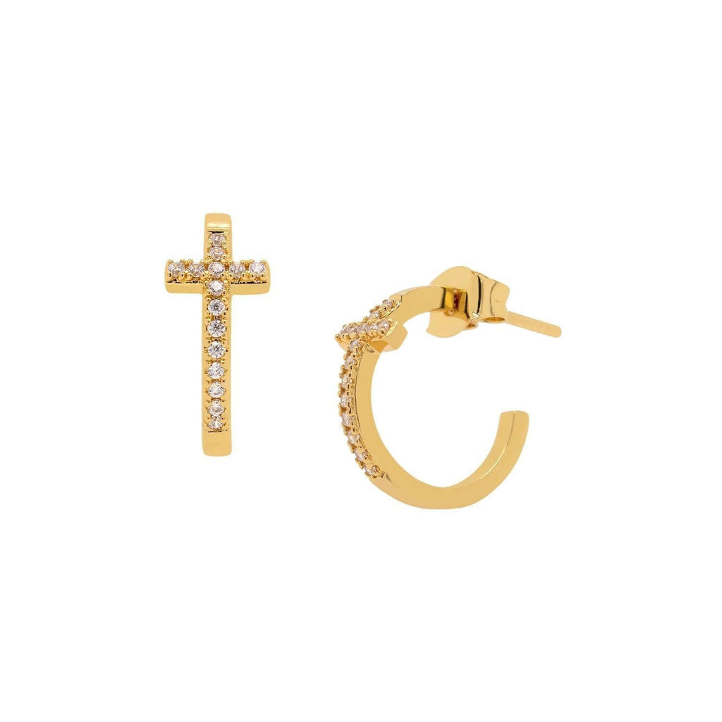 Pave Cross Hoop Earrings - Trendolla Jewelry