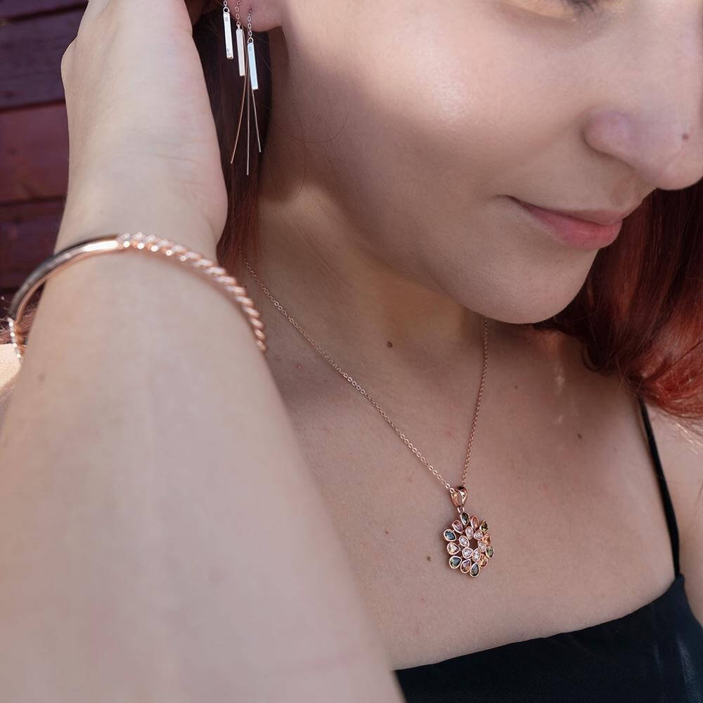 Peacock Set Artificial Crystal & Cubic Zirconia Diamond 18ct Rose Gold Plated Vermeil on Sterling Silver of Trendolla - Trendolla Jewelry