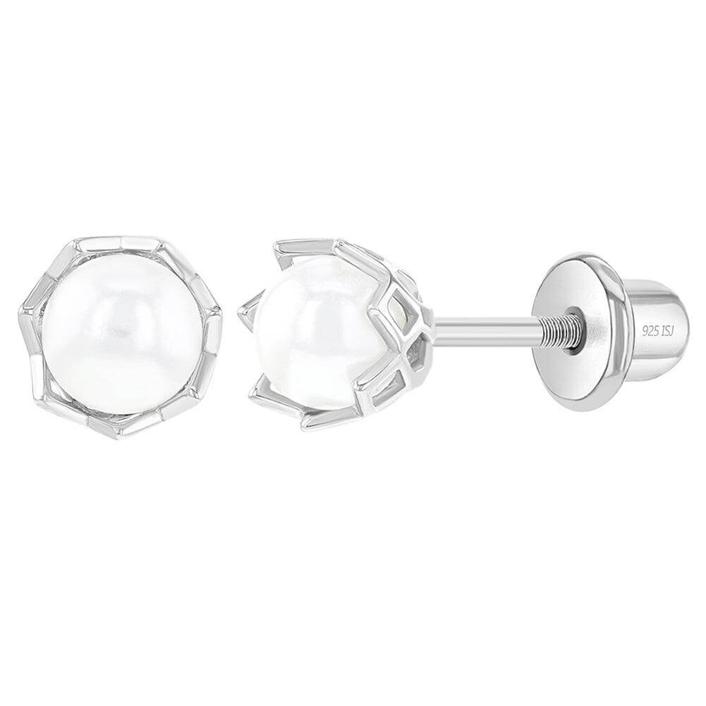 Pearls in a Basket 5mm Baby / Toddler / Kids Earrings Screw Back - Sterling Silver - Trendolla Jewelry