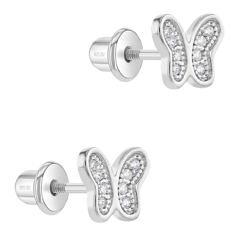 Petite CZ Butterfly Baby / Toddler / Kids Earrings Screw Back - Sterling Silver - Trendolla Jewelry