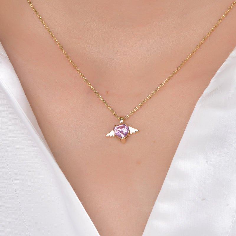 Pink Sapphire Heart Cut Wing Necklace - Trendolla Jewelry