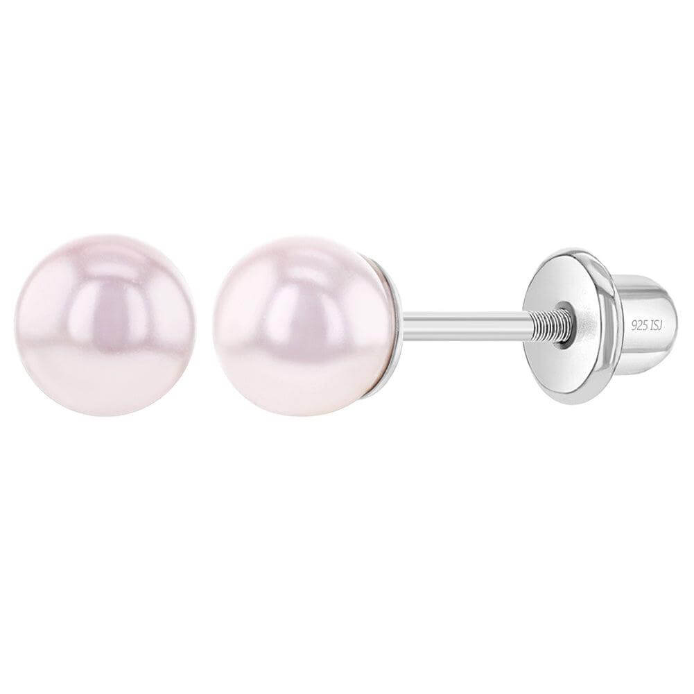 Pink Tone Pearls 3-5mm Baby / Toddler / Kids Earrings Screw Back - Sterling Silver - Trendolla Jewelry