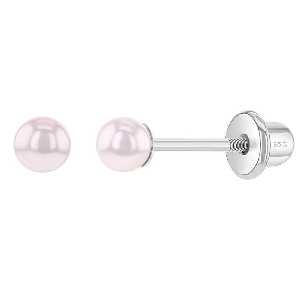 Pink Tone Pearls 3-5mm Baby / Toddler / Kids Earrings Screw Back - Sterling Silver - Trendolla Jewelry