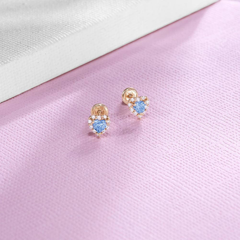 Princess Heart CZ Kids / Children's / Girls Earrings Safety Screw Back - 14k Gold Plated - Trendolla Jewelry