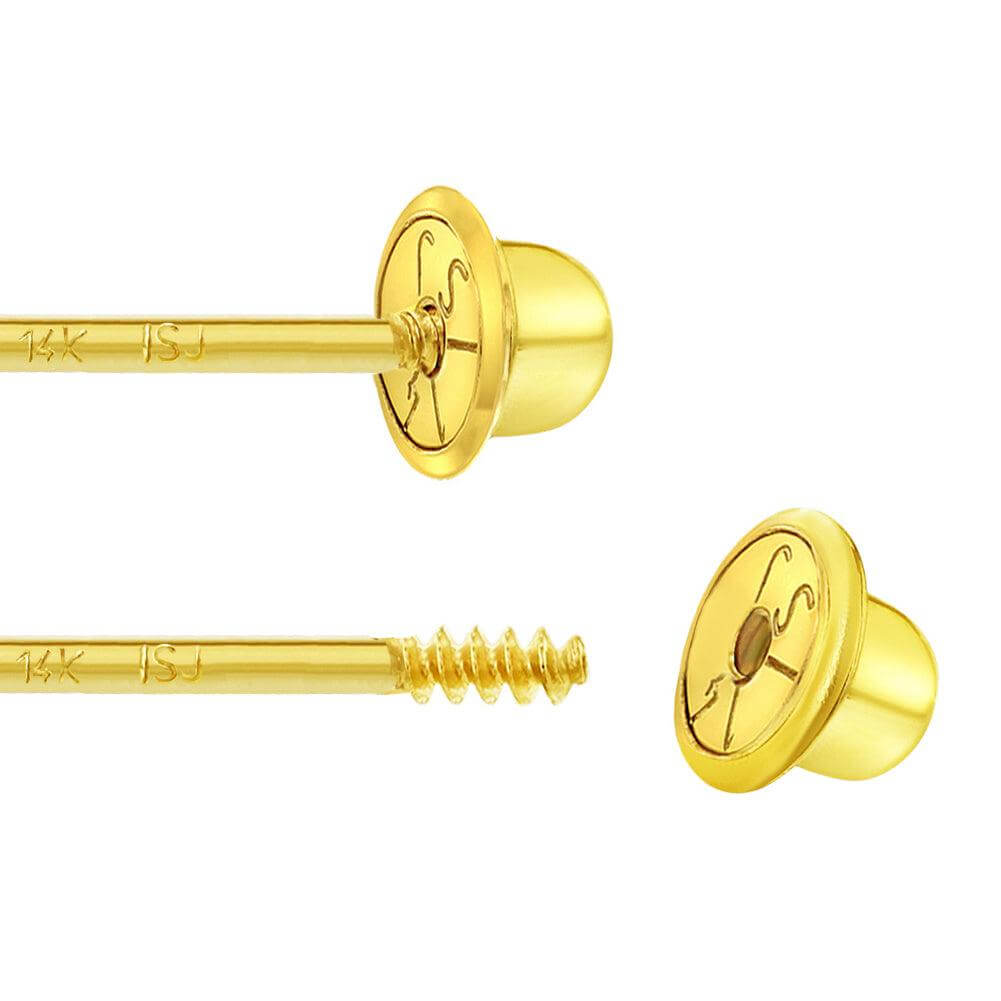 Princess Heart CZ Kids / Children's / Girls Earrings Safety Screw Back - 14k Gold Plated - Trendolla Jewelry