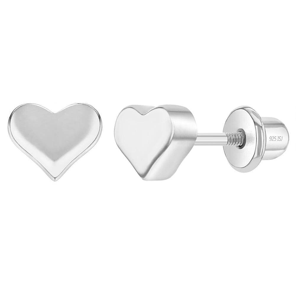 Puffed Polished Heart Baby / Toddler / Kids Earrings Screw Back - Sterling Silver - Trendolla Jewelry