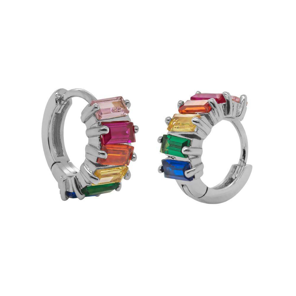 Rainbow Baguette Huggie Earrings - Trendolla Jewelry