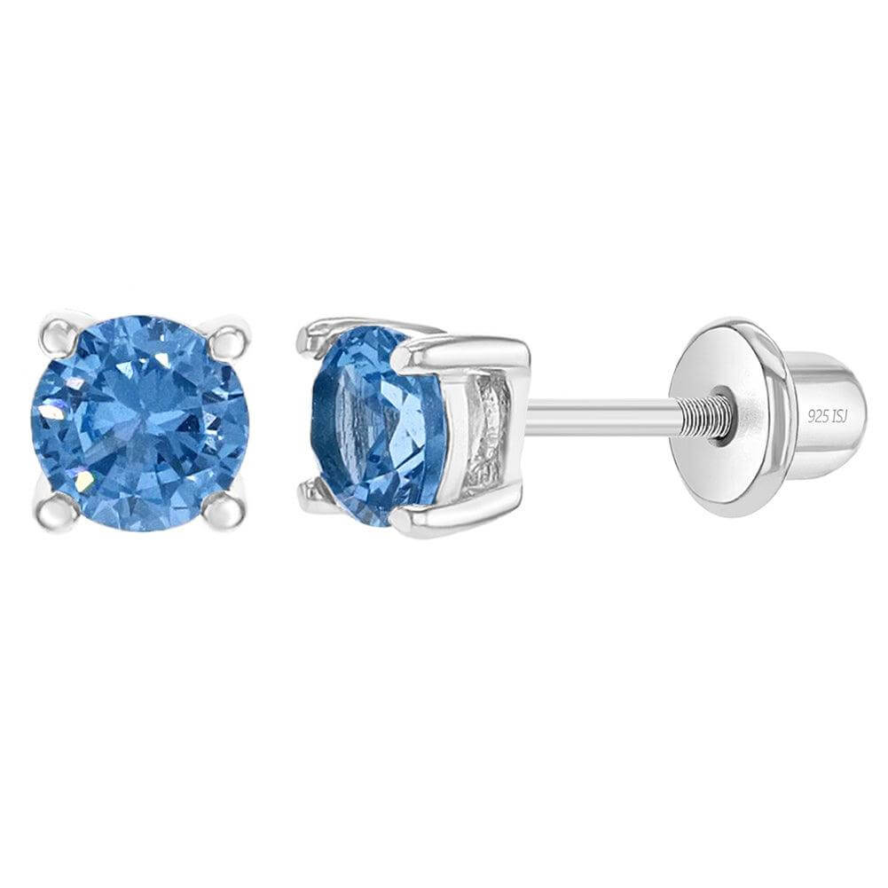 Baby/Children's 4mm Crystal Round Screw Back Earrings in Sterling Silver