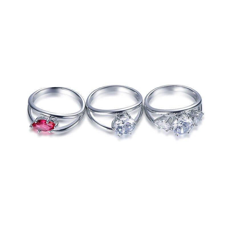 Ruby And White Stone Engagement Ring Sets - Trendolla Jewelry
