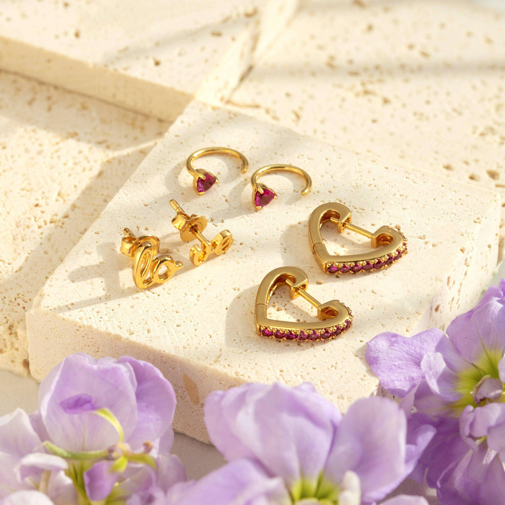 Ruby Heart Hoop Earrings - Trendolla Jewelry