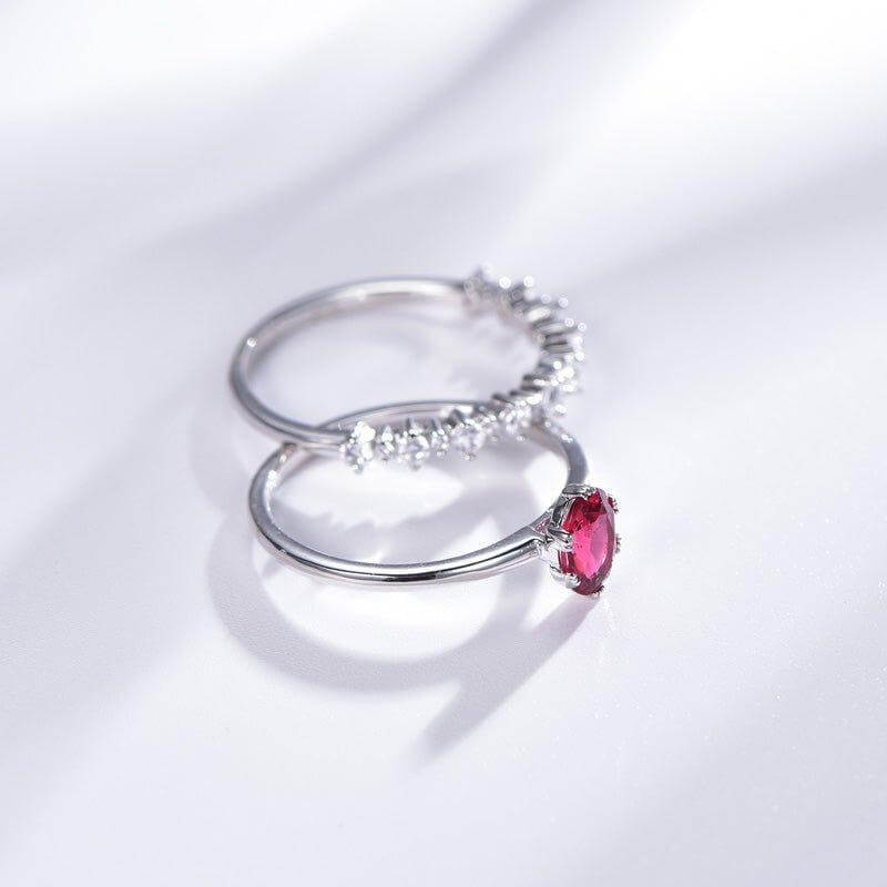Ruby Oval Cut Wedding Ring Sets - Trendolla Jewelry