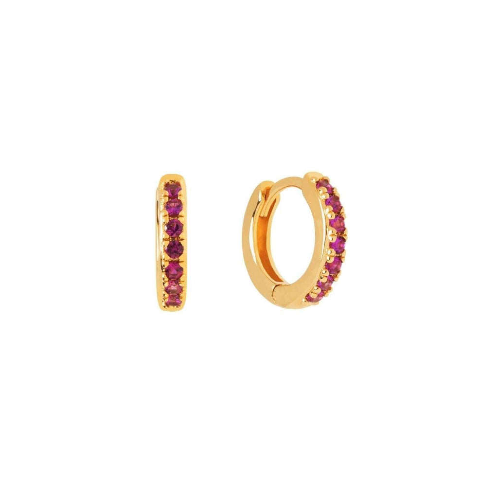 Ruby Pave Huggie Hoop Earrings - Trendolla Jewelry