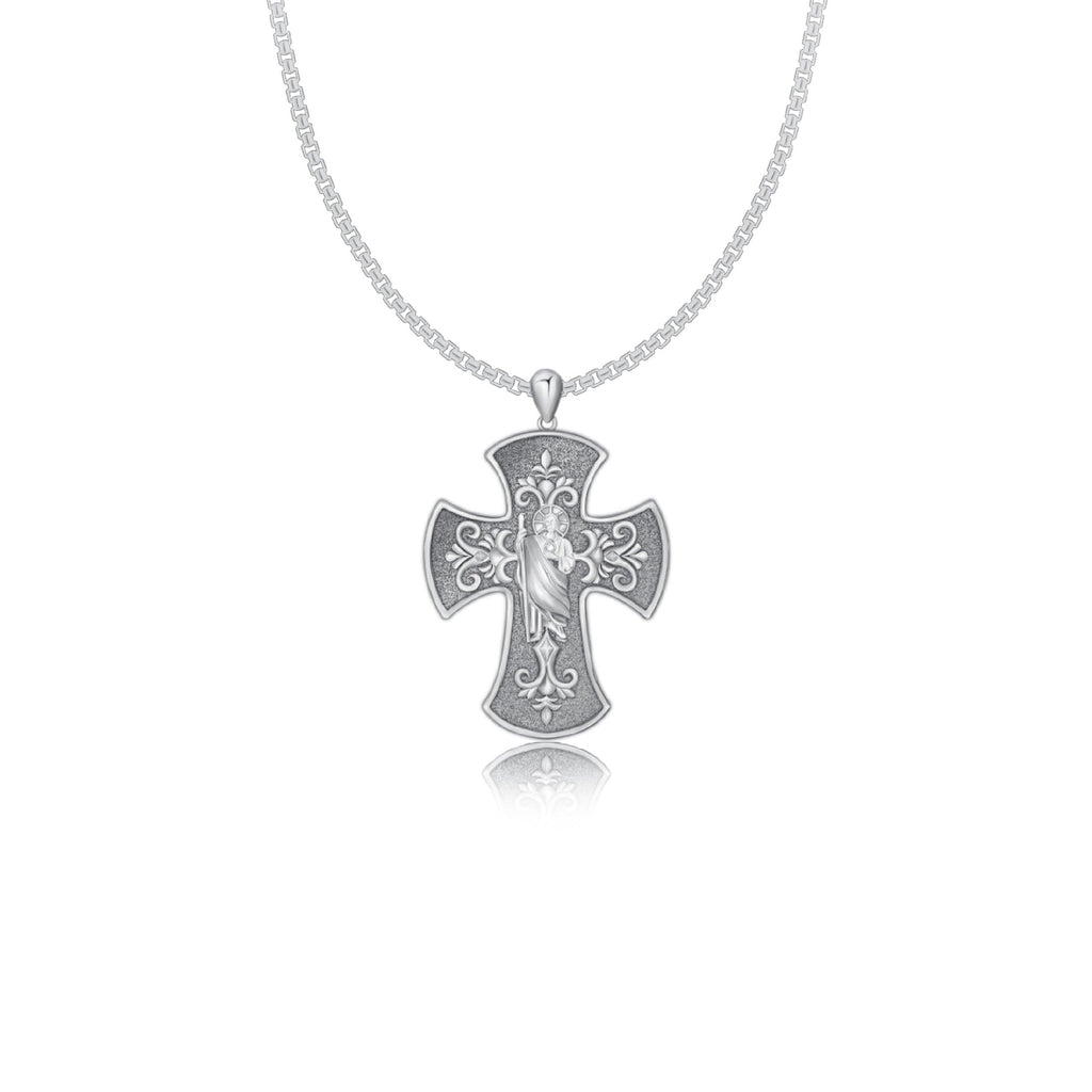 Saint Jude Cross Necklace Silver Saint Jude Chain Religious Christian Gift - Trendolla Jewelry
