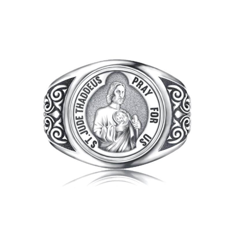 Saint Jude Pray For Us Ring Band Silver Saint Jude Ring Religious Christian Gift - Trendolla Jewelry