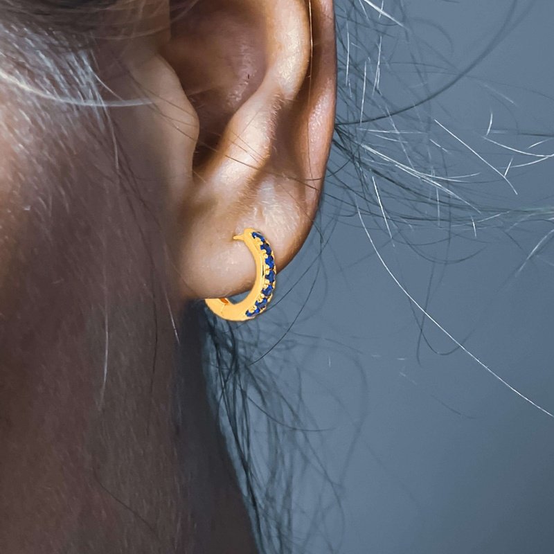 Sapphire Pave Huggie Hoop Earrings - Trendolla Jewelry