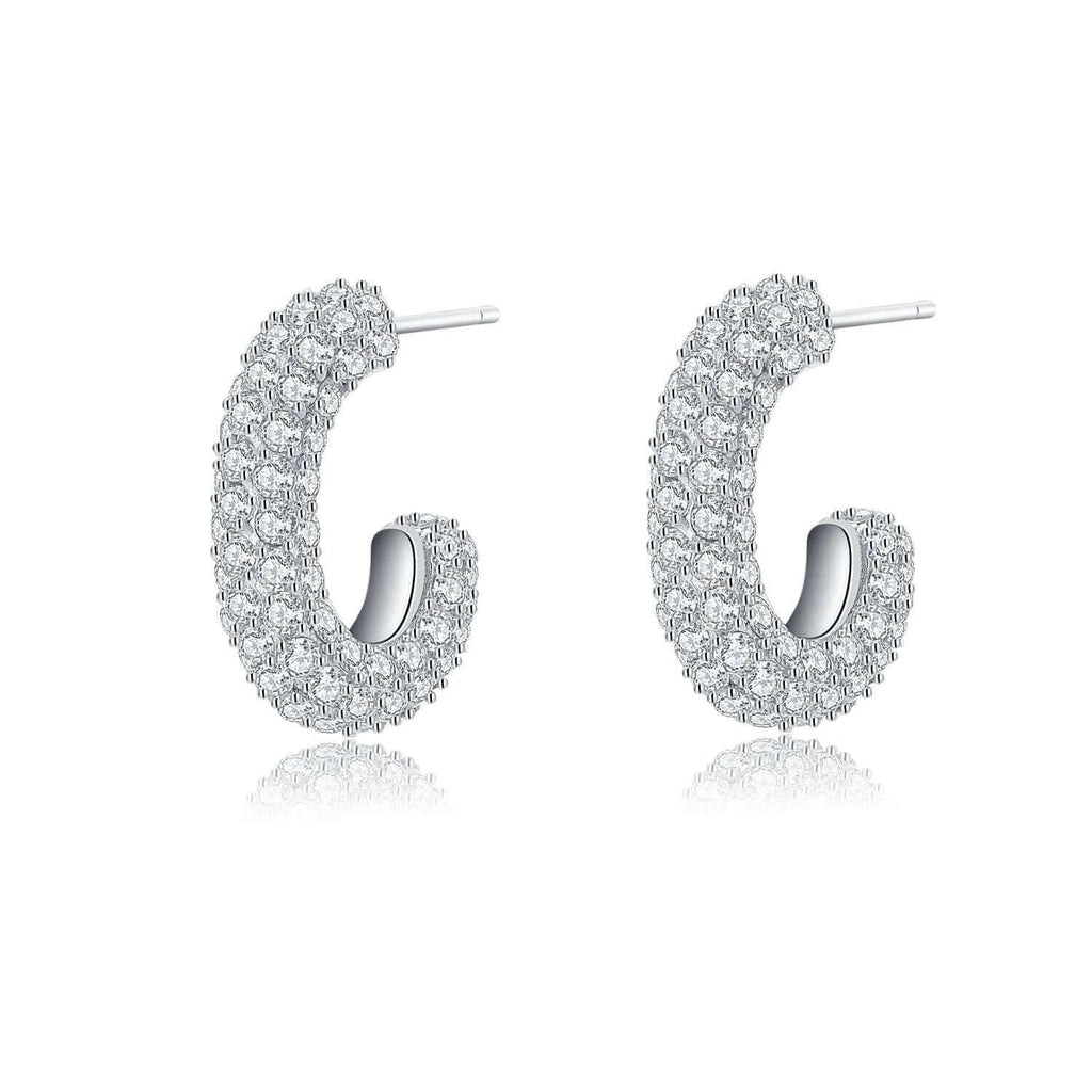 Semicircle Earrings Cubic Zirconia Diamond 18ct White Gold Plated Vermeil on Sterling Silver of Trendolla - Trendolla Jewelry