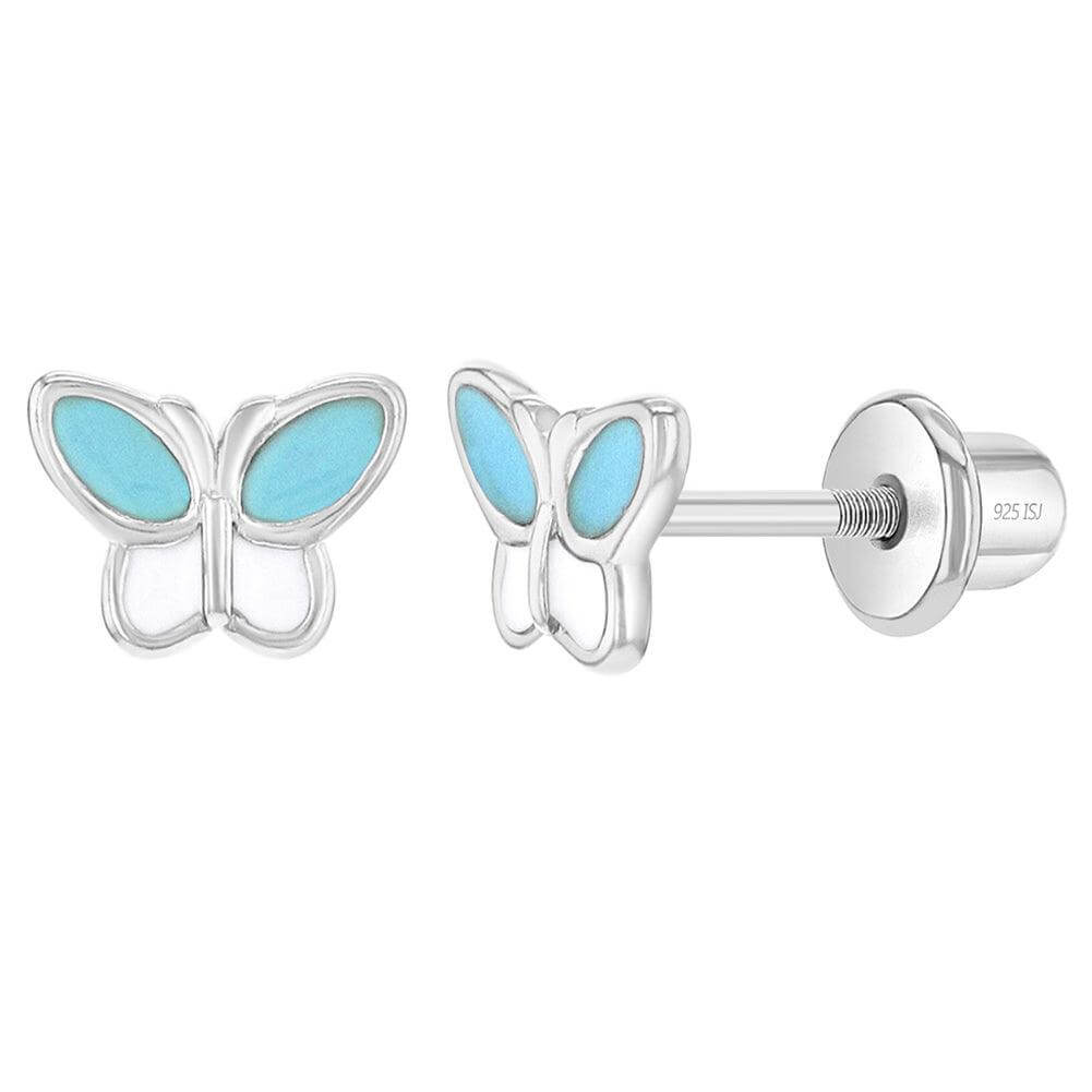 Simply Butterflies Baby / Toddler / Kids Earrings Screw Back Enamel - Sterling Silver - Trendolla Jewelry