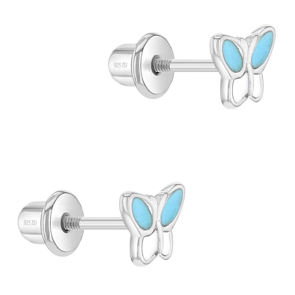 Simply Butterflies Baby / Toddler / Kids Earrings Screw Back Enamel - Sterling Silver - Trendolla Jewelry