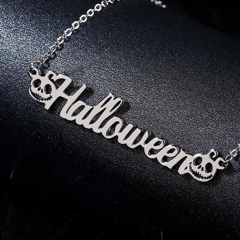 "Skull Smiley" Pumpkin Personalized Sterling Silver Name Necklace - Trendolla Jewelry
