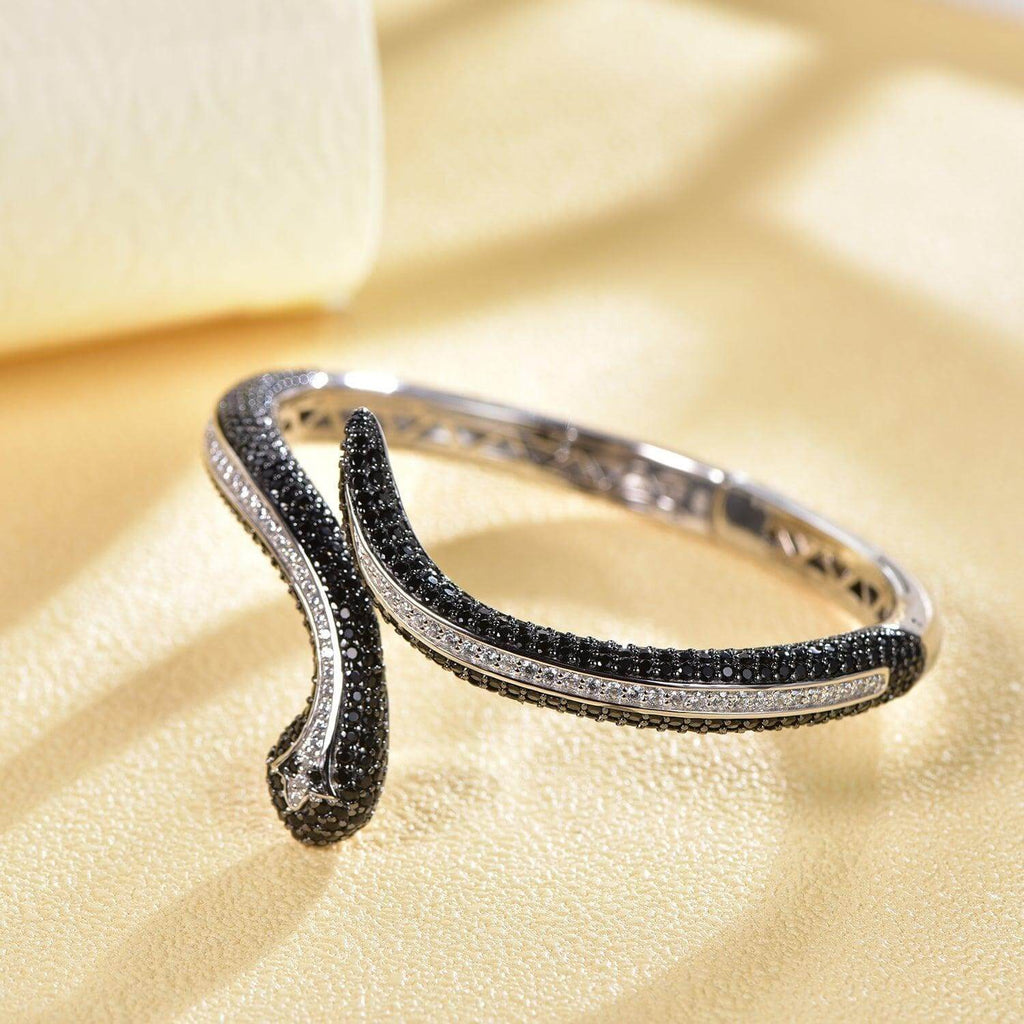 Snake Bracelet Sterling Silver Open Bangle - Trendolla Jewelry