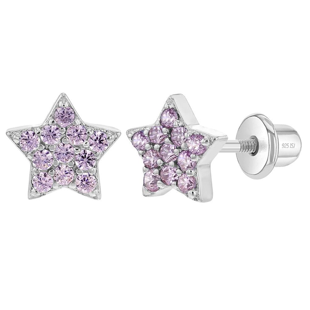 Sparking CZ Stars Baby / Toddler / Kids Earrings Screw Back - Sterling Silver - Trendolla Jewelry