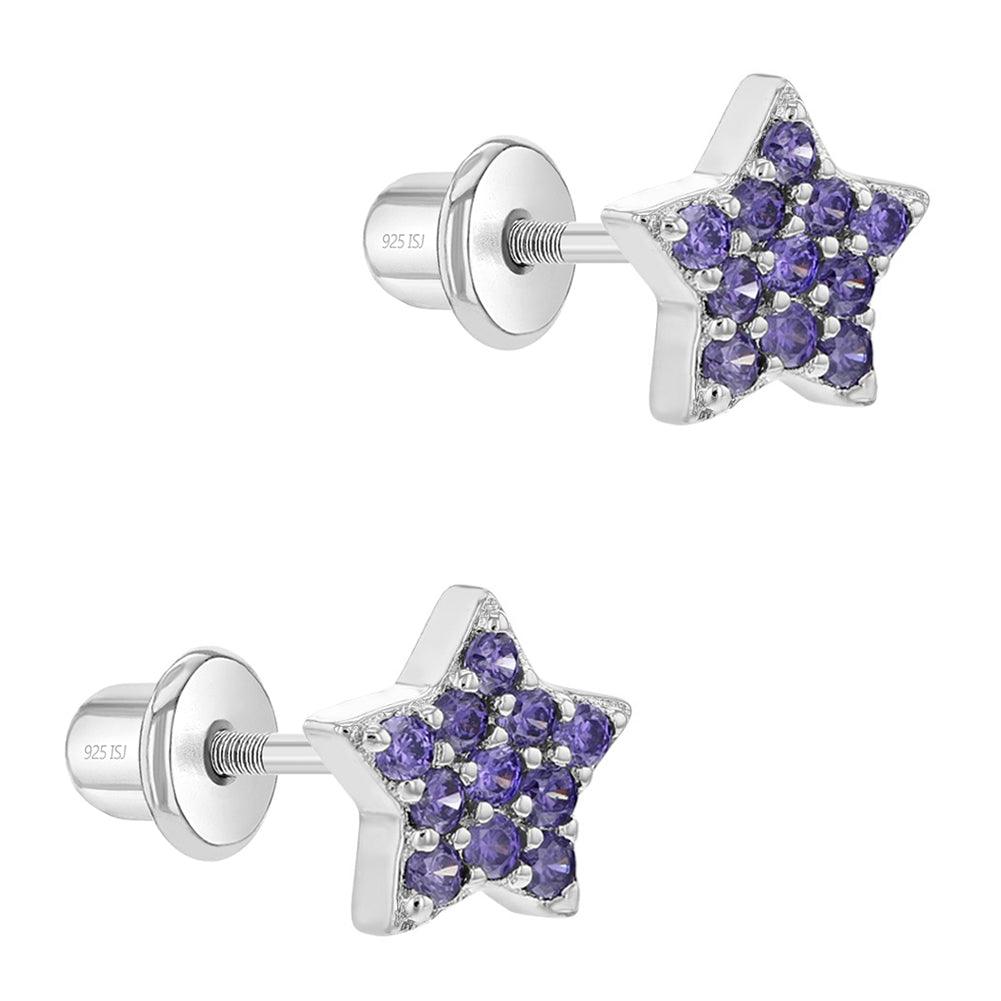 Sparking CZ Stars Baby / Toddler / Kids Earrings Screw Back - Sterling Silver - Trendolla Jewelry