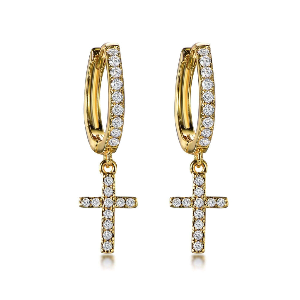 Sparking Huggie Hoop Earrings with Charm Cute Cross - Trendolla Jewelry