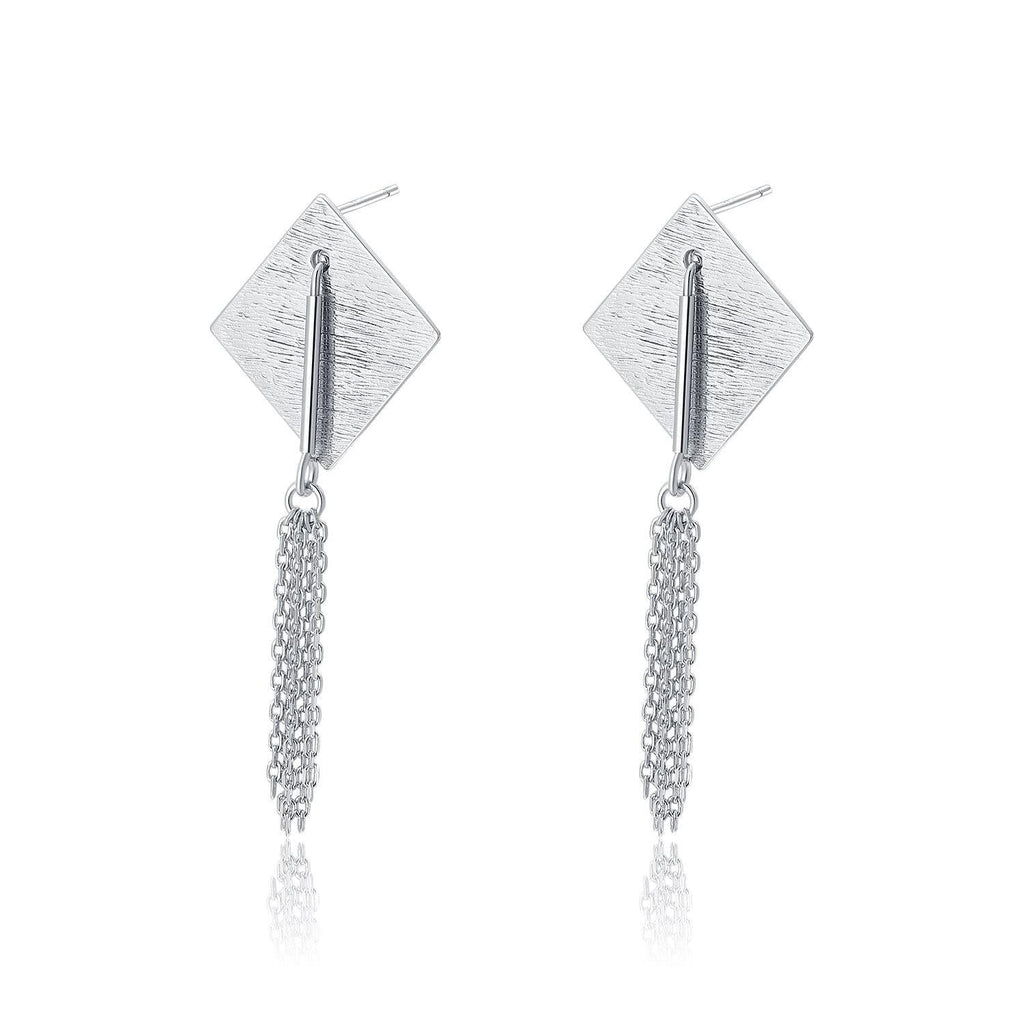 Trendolla Jewelry: Square Tassel Earrings Metal: Cubic Zirconia Diamond 18ct White Gold Plated Vermeil on Sterling Silver - Trendolla Jewelry