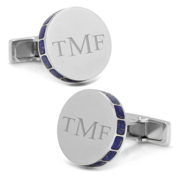 Stainless Steel Lapis Mosaic Engravable Cufflinks of Trendolla - Trendolla Jewelry