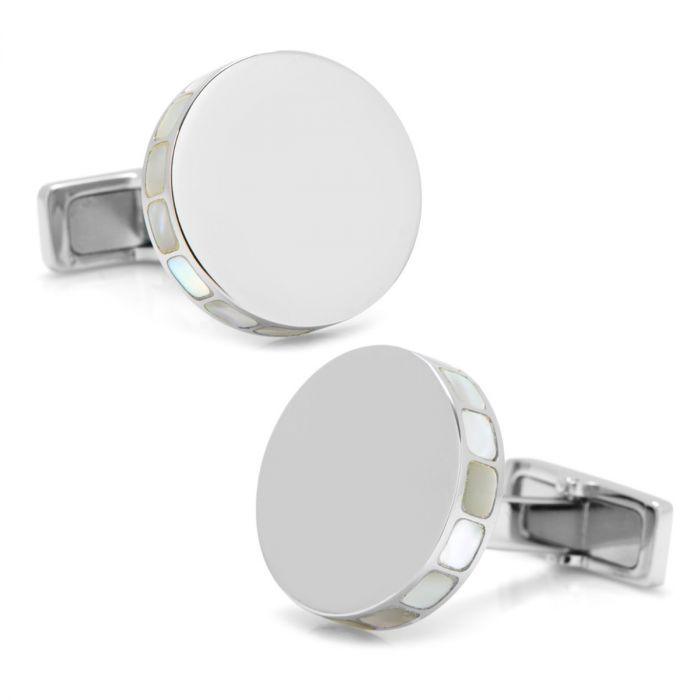 Stainless Steel Mother of Pearl Mosaic Engravable Cufflinks of Trendolla - Trendolla Jewelry