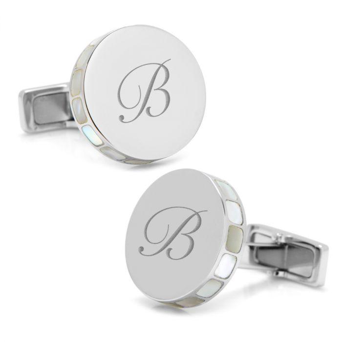 Stainless Steel Mother of Pearl Mosaic Engravable Cufflinks of Trendolla - Trendolla Jewelry