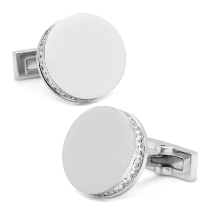 Stainless Steel White Pave Crystal Engravable Cufflinks of Trendolla - Trendolla Jewelry