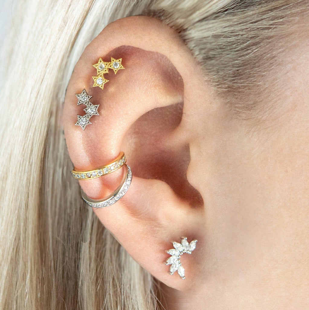 Star Trio Piercing Barbell Earrings Ball Back Earrings Nap Earrings - Trendolla Jewelry