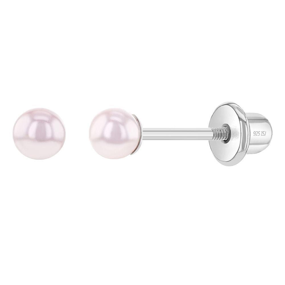 Sterling Silver 2.5mm Pale Pink Pearl Baby Children Screw Back Earrings - Trendolla Jewelry