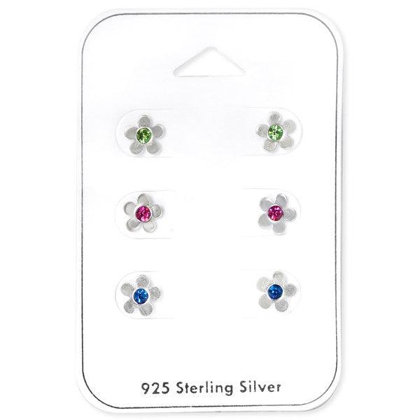 Sterling Silver 3 Flower Baby Children Screw Back Earrings Gift Pack - Trendolla Jewelry