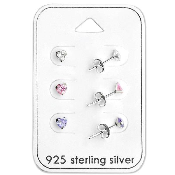 Sterling Silver 3 Heart Baby Children Screw Back Earringss Gift Pack - Trendolla Jewelry
